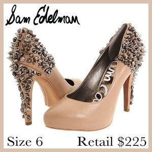 Sam Edelman Nude Studded Roza Tan spike Heels GUC